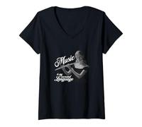 Femme Flûte traversière Music is my second Language Flûte traversière T-Shirt avec Col en V