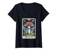 Femme Fly Agaric Amanita Muscaria Carte de Tarot Motif Champignon de la Mort T-Shirt avec Col en V