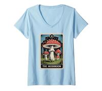 Femme Fly Agaric Amanita Muscaria Carte de Tarot Motif Champignon T-Shirt avec Col en V