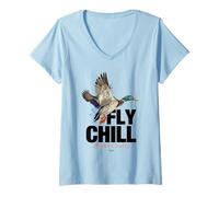 Femme Fly Chill, Cool Colorful Mallard Duck Illustrayion Graphic T-Shirt avec Col en V