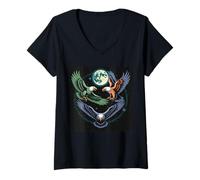 Femme Flying Eagles sous la Lune terrestre Funny Meme T-Shirt avec Col en V