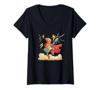 Femme Flying Hero avec Guitare et Cape pour Un Look Cool T-Shirt avec Col en V