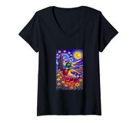 Femme Flying Immigrant Mallard Duck in The Starry Night Painting T-Shirt avec Col en V