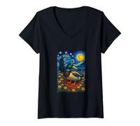 Femme Flying Immigrant Mallard Duck in The Starry Night Painting T-Shirt avec Col en V
