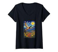 Femme Flying Immigrant Mallard Duck in The Starry Night Painting T-Shirt avec Col en V