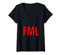 Femme FML Expression d'argot rétro des années 80 au Design Minimaliste significatif T-Shirt avec Col en V