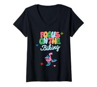 Femme Focus On The Biking Road Mountain Adventure T-Shirt avec Col en V