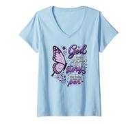 Femme Foi chrétienne : Dieu écrit Toujours Ton Histoire, Papillon T-Shirt avec Col en V