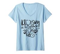 Femme Foi chrétienne Infirmière Infirmière au nom de Jésus T-Shirt avec Col en V
