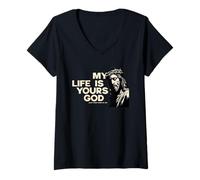 Femme Foi en Jésus Ma Vie donnée à Dieu Christ VIT T-Shirt avec Col en V