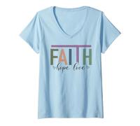 Femme Foi, Espoir, Amour, Message d'inspiration chrétienne T-Shirt avec Col en V