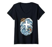 Femme Foi, Espoir et Maintenir Le Cap T-Shirt avec Col en V