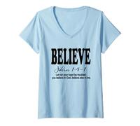 Femme Foi remplie d'esprit chrétien : Croire en Christ (Jean 14-1) T-Shirt avec Col en V
