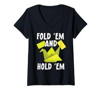 Femme Fold 'em and Hold 'em Paper Art Papier Origami Art Japonais T-Shirt avec Col en V