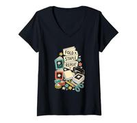 Femme Fold Staple Repeat Zine Atelier T-Shirt avec Col en V