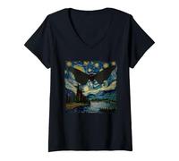 Femme Folklore des Monstres cryptiques de la Nuit étoilée de Mothman T-Shirt avec Col en V
