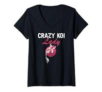 Femme Folle Dame des koïs Humour Passion Bassin T-Shirt avec Col en V
