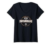 Femme Fontainebleau France Coordonnées Napoléon et Fleur de Lis T-Shirt avec Col en V