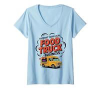 Femme Food Truck Life Funny Street Food Chef Cuisine mobile T-Shirt avec Col en V