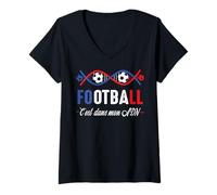 Femme Foot Football C'est dans Mon adn Footballeur Joueur Drôle T-Shirt avec Col en V