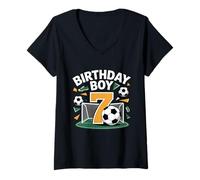 Femme Football 7ème Anniversaire pour garçons Enfants tournant 7 Ans T-Shirt avec Col en V