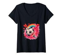 Femme Football Amour Flèche Coeur Énergie T-Shirt avec Col en V