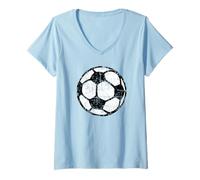 Femme Football (Ancien Noir et Blanc) Football T-Shirt avec Col en V