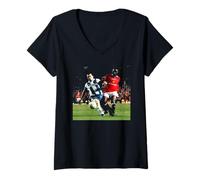 Femme Football Andy Cole Manchester United Porto Ligue des Champions T-Shirt avec Col en V