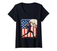 Femme Football Drip Ice Cream Sprinkles 4 juillet Drapeau américain T-Shirt avec Col en V