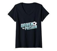 Femme Football « Driven by Passion » T-Shirt avec Col en V
