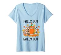 Femme Football Falls Out Balls Out Tis The Season Fall Football T-Shirt avec Col en V