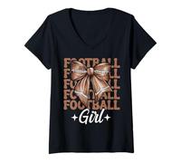 Femme Football Girl American Football Mom Fête des Mères T-Shirt avec Col en V