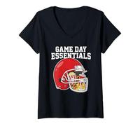 Femme Football Snack Essentials Liste de contrôle des Aliments Amusants Ailes Pizza T-Shirt avec Col en V