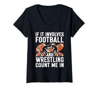 Femme Football Wrestling Comptez-Moi dans Le Sport Amant De T-Shirt avec Col en V