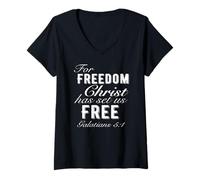 Femme for Freedom Christ Has Set Us Free Galates 5:1 Christian T-Shirt avec Col en V