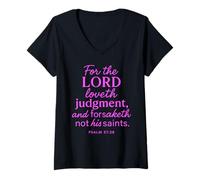 Femme for The Lord Loveth Judgment Psaume 37:28 Bible Scripture God T-Shirt avec Col en V