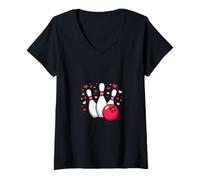 Femme for The Love of Bowling Ball, épingles et cœurs T-Shirt avec Col en V