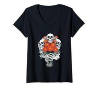 Femme For You Crâne et Fleurs Imprimé Unique T-Shirt avec Col en V