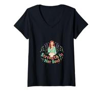 Femme Force intérieure, Illustration Florale d'une Femme, énergie Calme T-Shirt avec Col en V