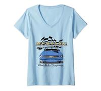 Femme Ford - Drapeau vintage bleu Mustang convertible pour voiture à carreaux T-Shirt avec Col en V