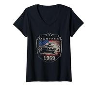 Femme Ford Mustang 1969 Flag T-Shirt avec Col en V