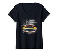 Femme Ford Mustang Boss USA T-Shirt avec Col en V