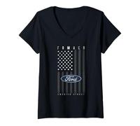 Femme Ford USA Flag T-Shirt avec Col en V