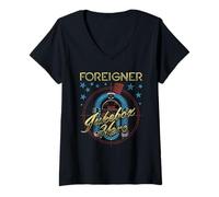 Femme Foreigner Retro Jukebox Hero with Stars Vintage Band T-Shirt avec Col en V