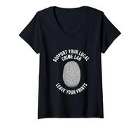 Femme Forensic Science Investigator Fingerprint T-Shirt avec Col en V