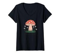 Femme Forest Friend - Motif Champignon des Bois Mignon T-Shirt avec Col en V