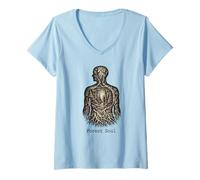 Femme Forest Soul Human Nature Dark Academia Cottagecore Gothique T-Shirt avec Col en V