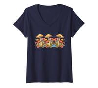 Femme Forêt Champignon Champignon pour Les Amoureux de la Nature et des Champignons T-Shirt avec Col en V
