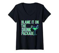 Femme Forfait « Blame It on The Drink Cruise » Retro Glitch T-Shirt avec Col en V