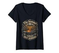 Femme Forgeron Forge The Hammer Solves Most Problems T-Shirt avec Col en V